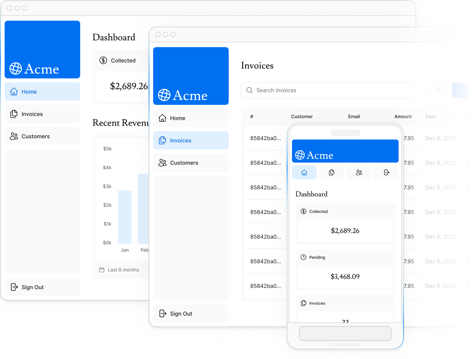 Screenshots of the dashboard project showing desktop and mobile versions